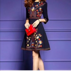 Lai Meng Five Cats embroidered skater dress
